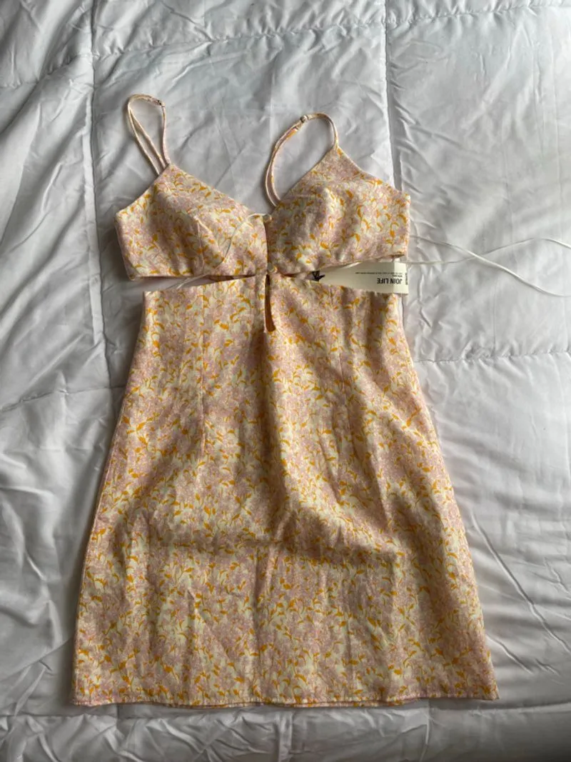 Zara Linen Floral Summer Dress (Orange, White, Pink) photo 1