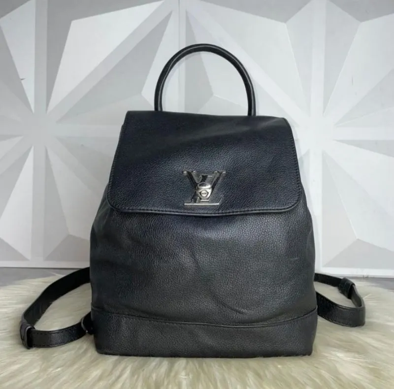 Lv black calfskin lockme backpack Ransel handbag Black photo 1