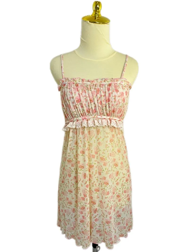 Soft Pink Floral Tille Nightdress Ruffle Nightgown Lingerie photo 1