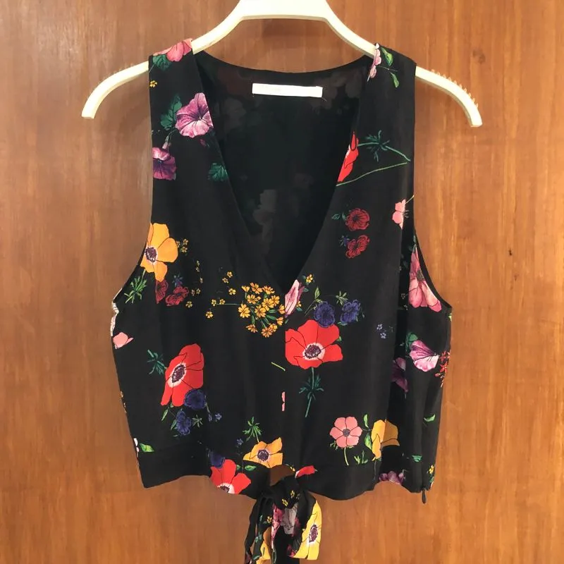 ZARA-flower sifon cropped top photo 1