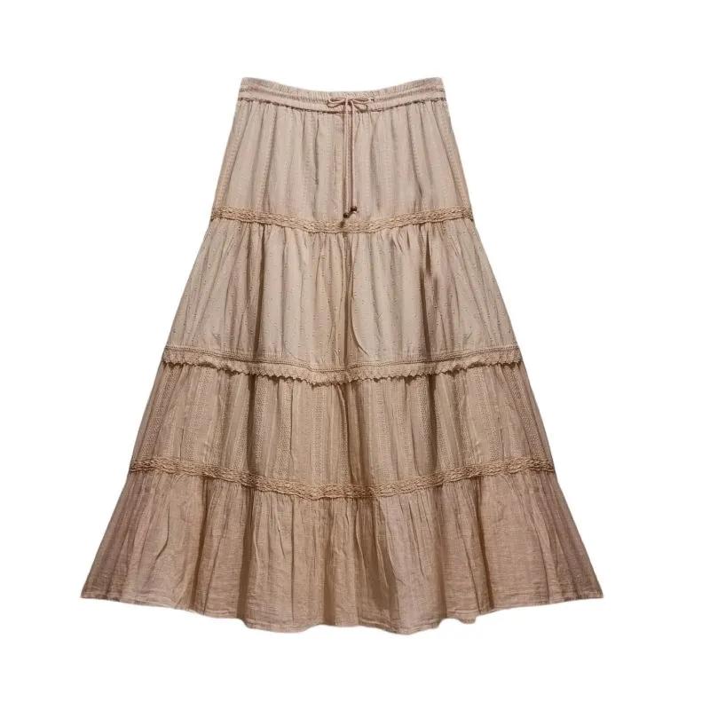 Vintage tiered skirt beige peach lace maxi fairy coquette photo 1
