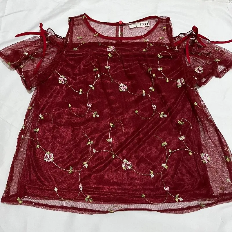 rose off shoulder top red maroon blouse atasan merah maroon  photo 1