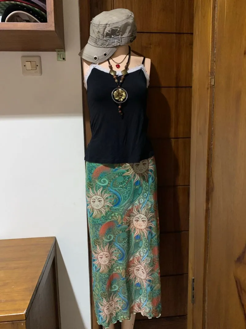 Whimsical fairy green print shein skirt photo 1