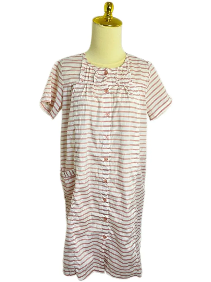ELFINDOLL Pink White Striped Button Down Nightgown Ruffle photo 1