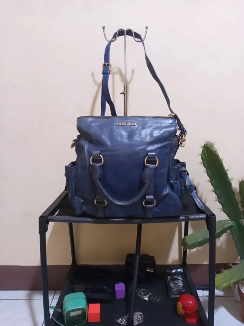 Miu Miu Bow Bag Navy Leather Hobo bag Original photo 1