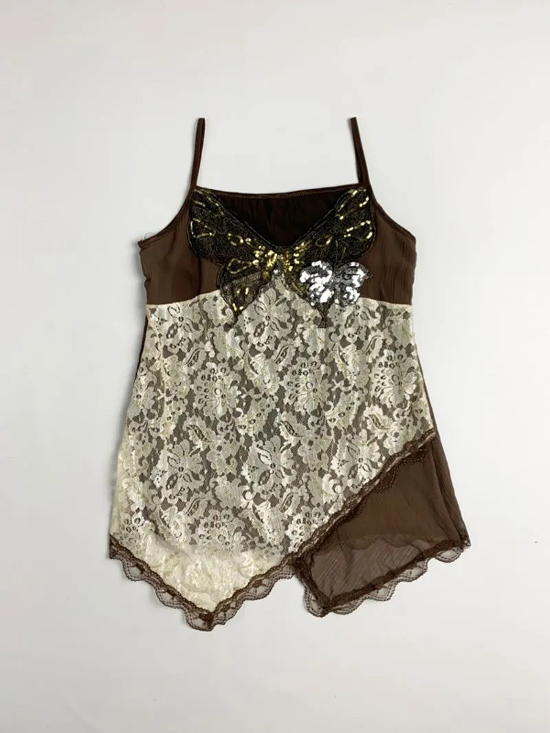 Y2k Tank Top Lace With Sequin Butterfly Multifabric photo 1