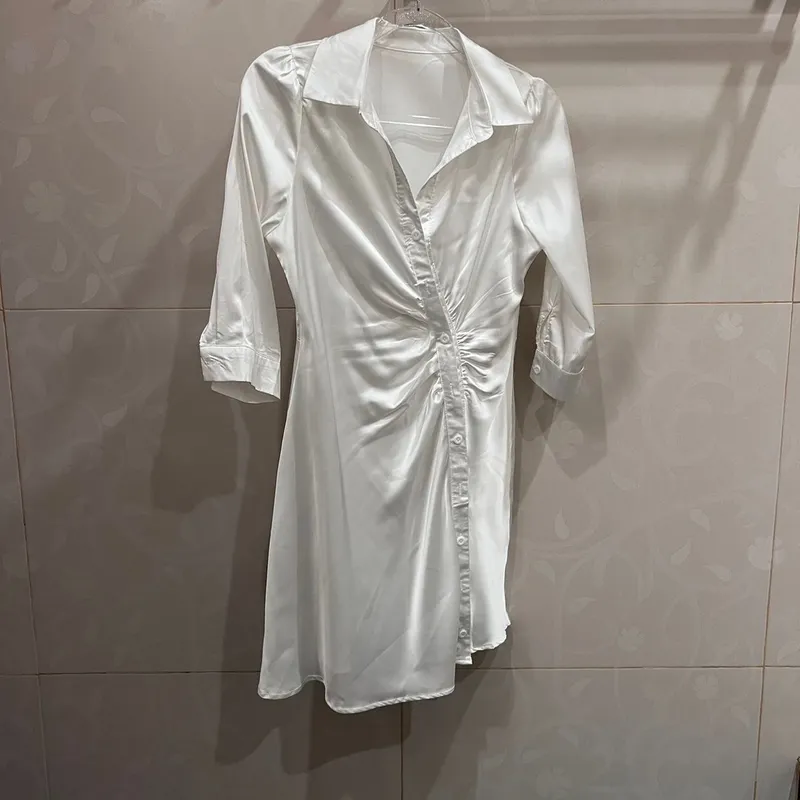 Streetwear Luxury Shirt dress Wanita white black photo 1