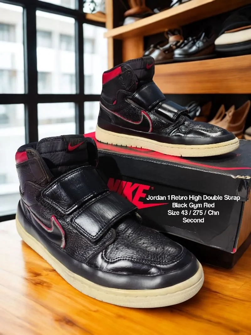 Jordan Retro High Double Strap Black Gym Red Preloved
