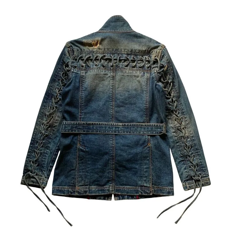 00s Tornado Mart Y2K Lace Up Denim Jacket Made in 🇯🇵 - Preloved