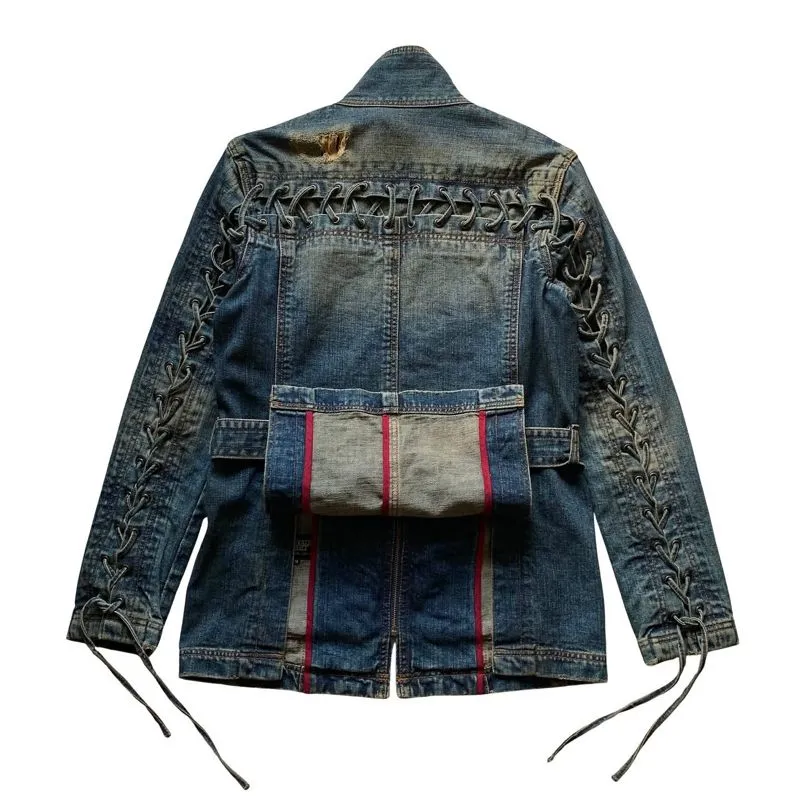 00s Tornado Mart Y2K Lace Up Denim Jacket Made in 🇯🇵 - Preloved