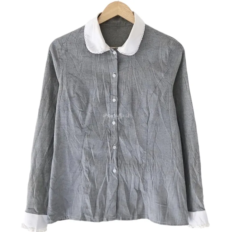 Minimalist Casual Shirt Wanita white gray photo 1