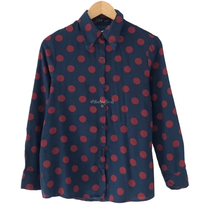 Minimalist Casual Shirt Wanita navy red photo 1