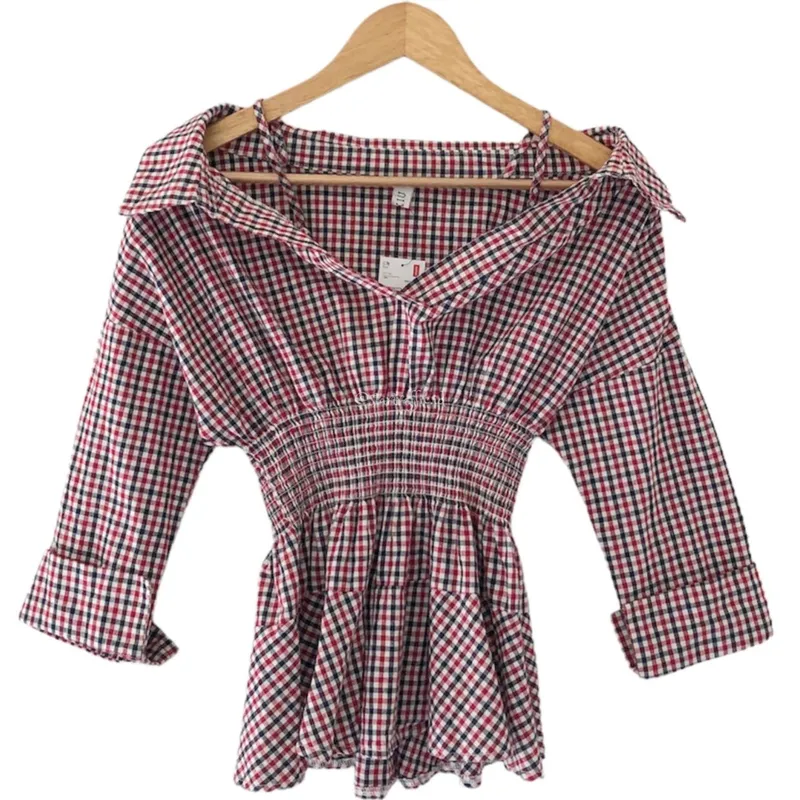 Minimalist Casual Blouse Wanita navy red photo 1
