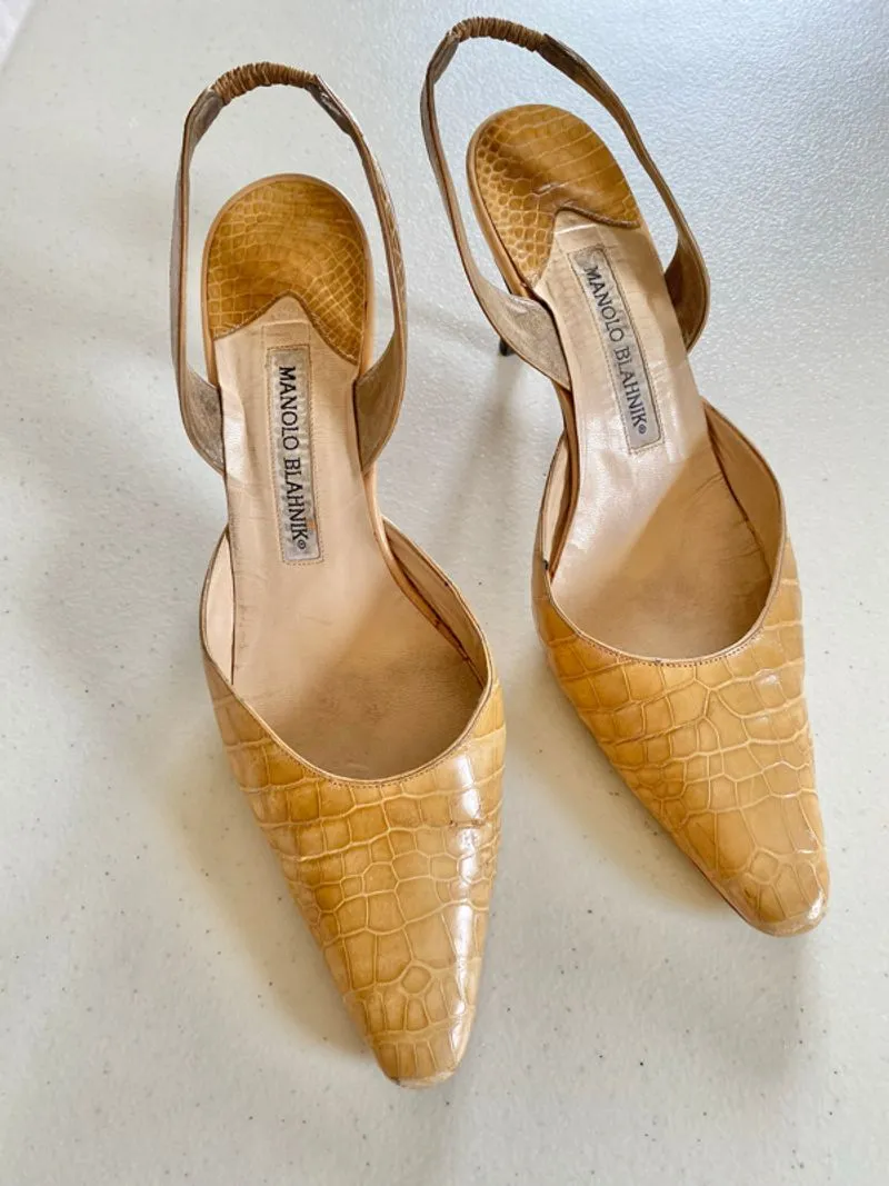 Manolo Blahnik Croco slingback shoes photo 1