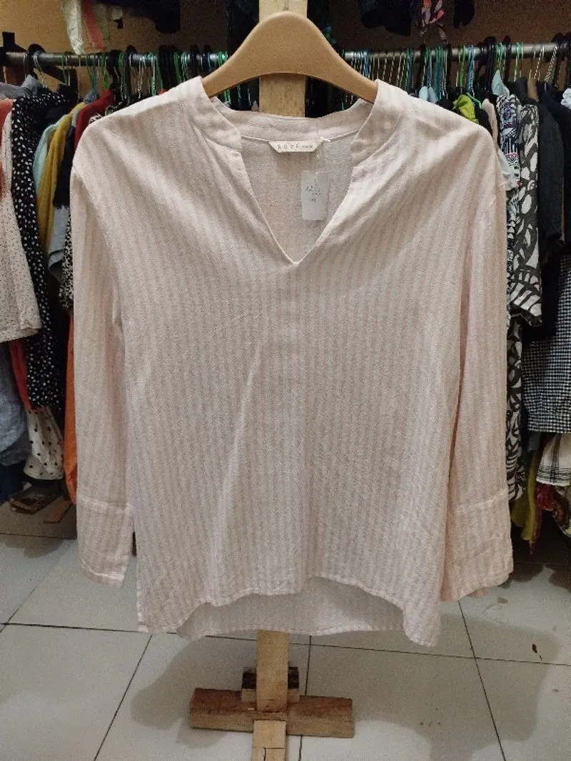 Blus Wanita Motif Strip Pink Putih photo 1