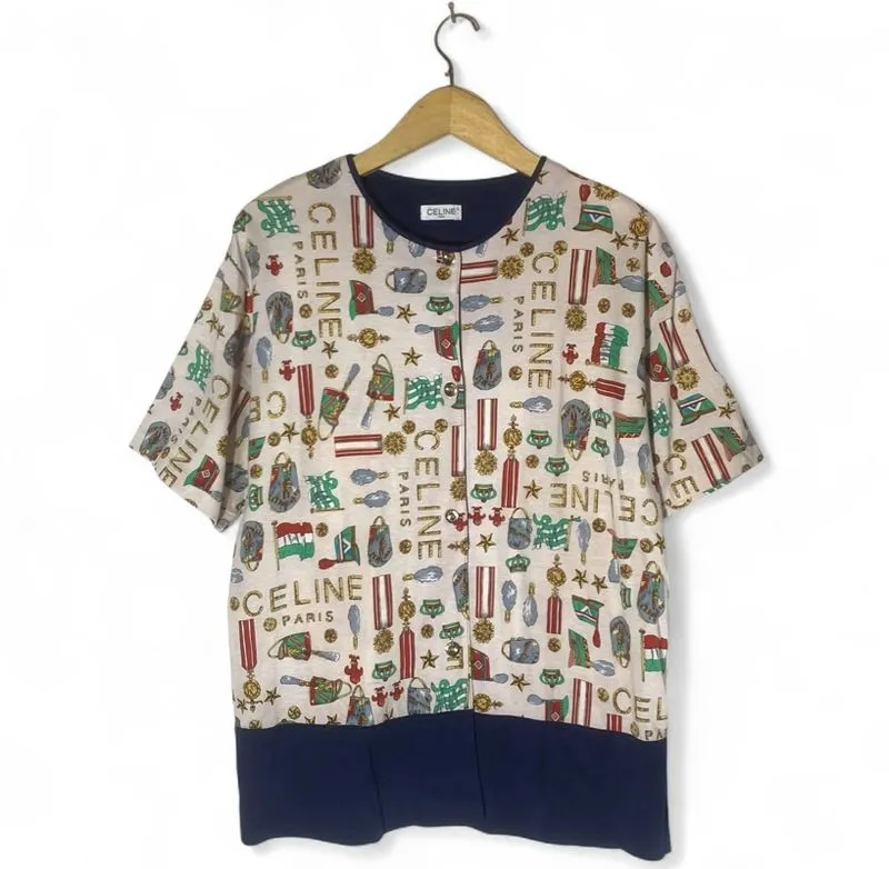 Celine paris All over print Logo Tee Unisex Cotton Authentic photo 1