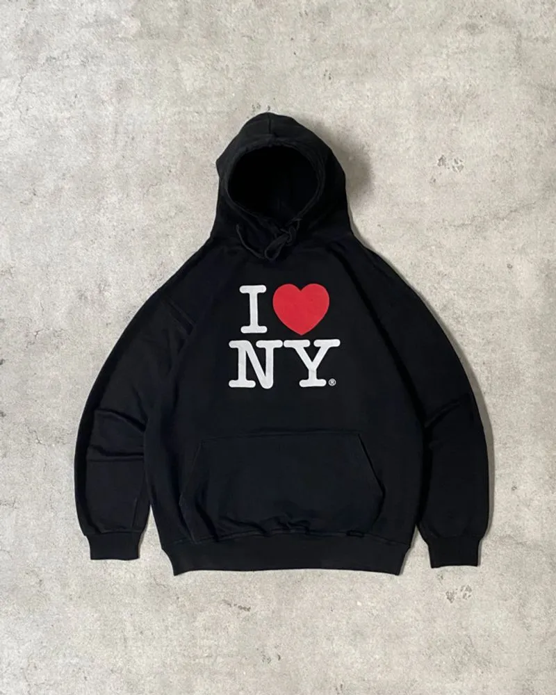 y2k I Love NY Black Boxy Hoodie photo 1
