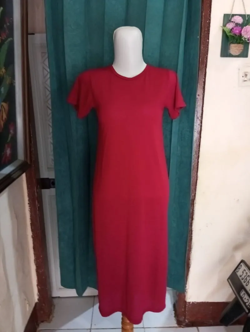 Vintage Midi dress Wanita burgundy red photo 1
