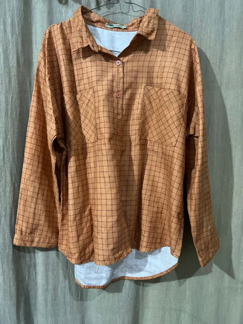 Kemeja kotak” vintage warna bata photo 1