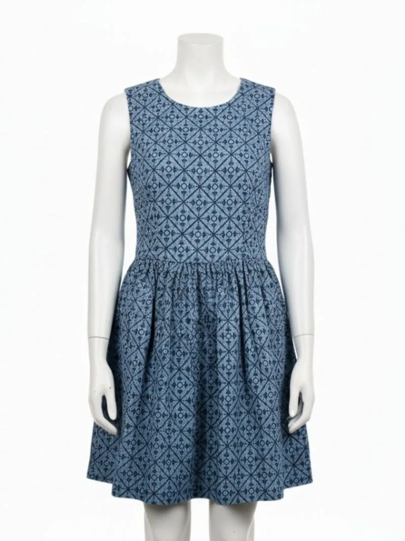 Dress A-Line Biru Motif Geometris photo 1