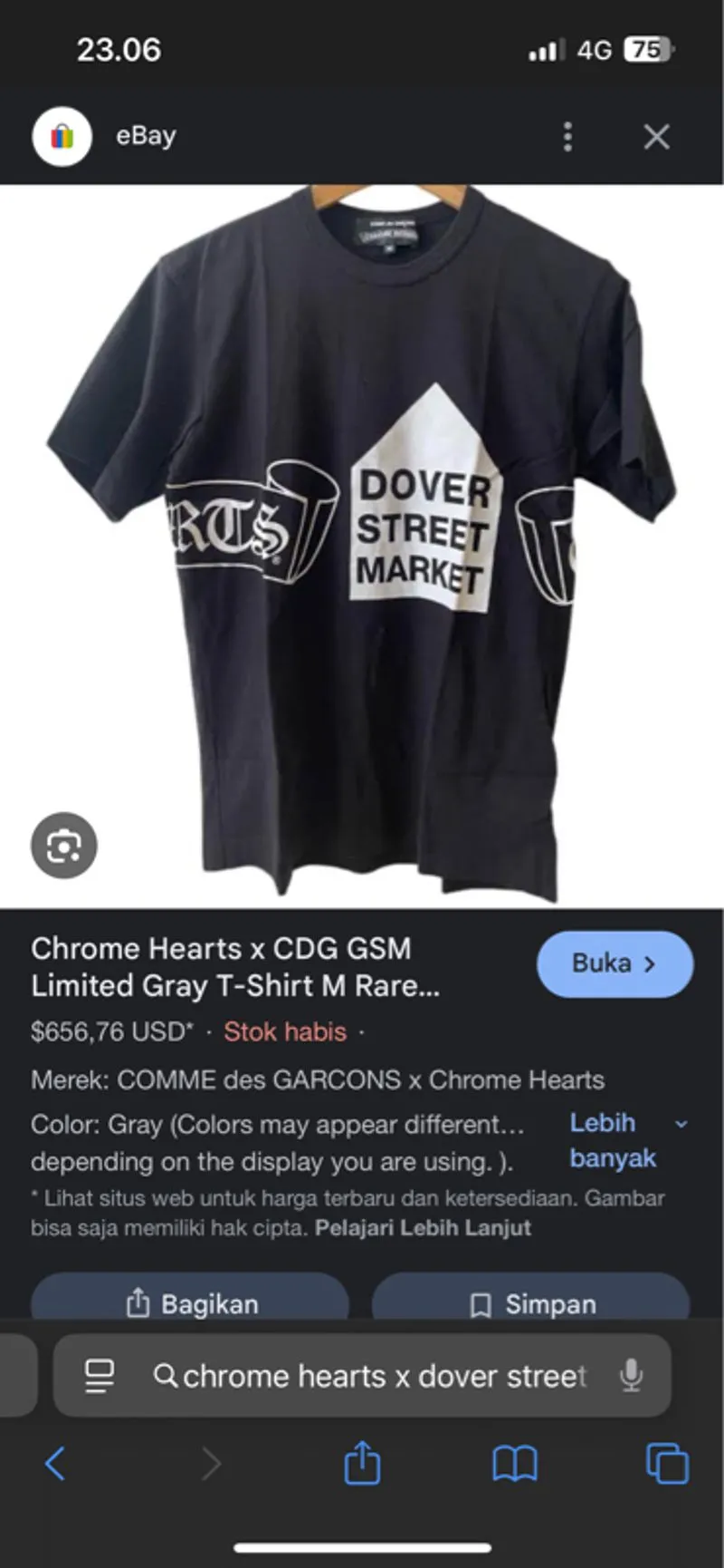 Chrome Hearts x CDG x Dover Street Market Black Tee Preloved