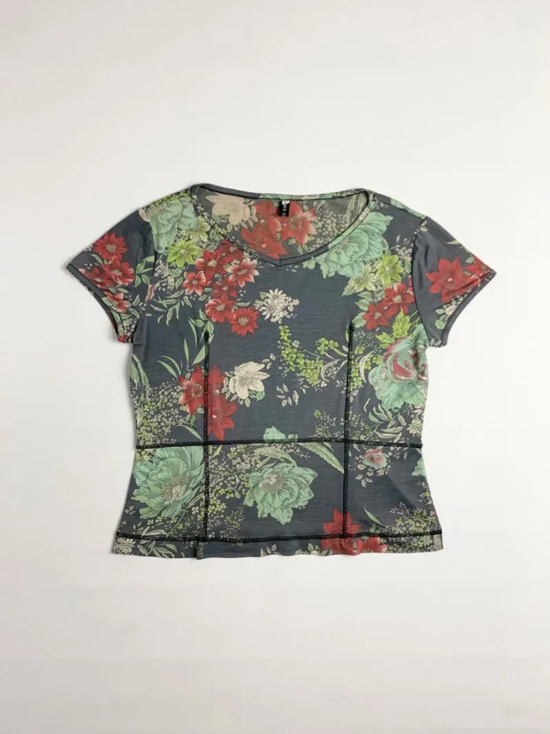 Y2k Neo Classic Tee With Floral Oriental Graphic photo 1