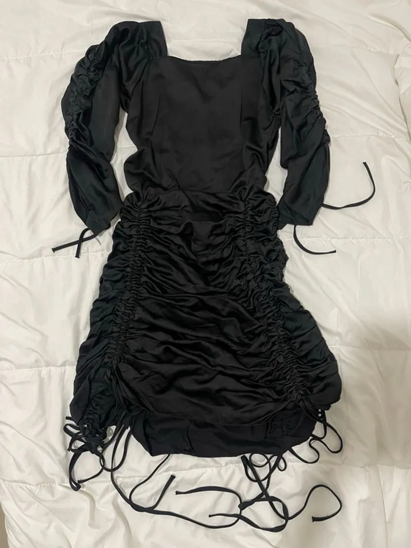 90s Style Black Ruffle Midi Dress photo 1