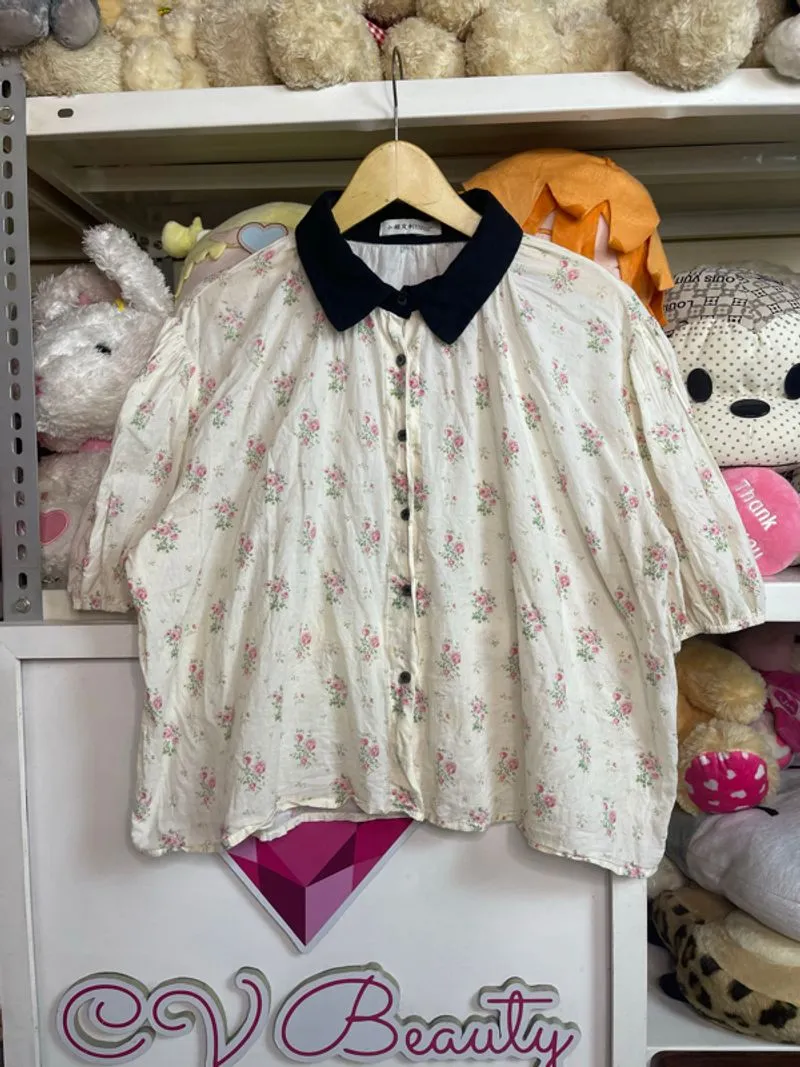 atasan kerah lengan balon bunga size L (-)apa adanya photo 1