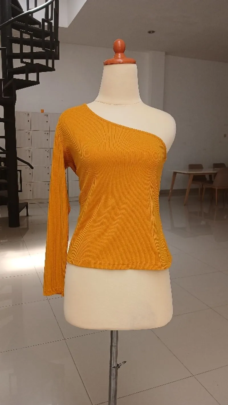 Pomelo one shoulder long sleeve rib photo 1