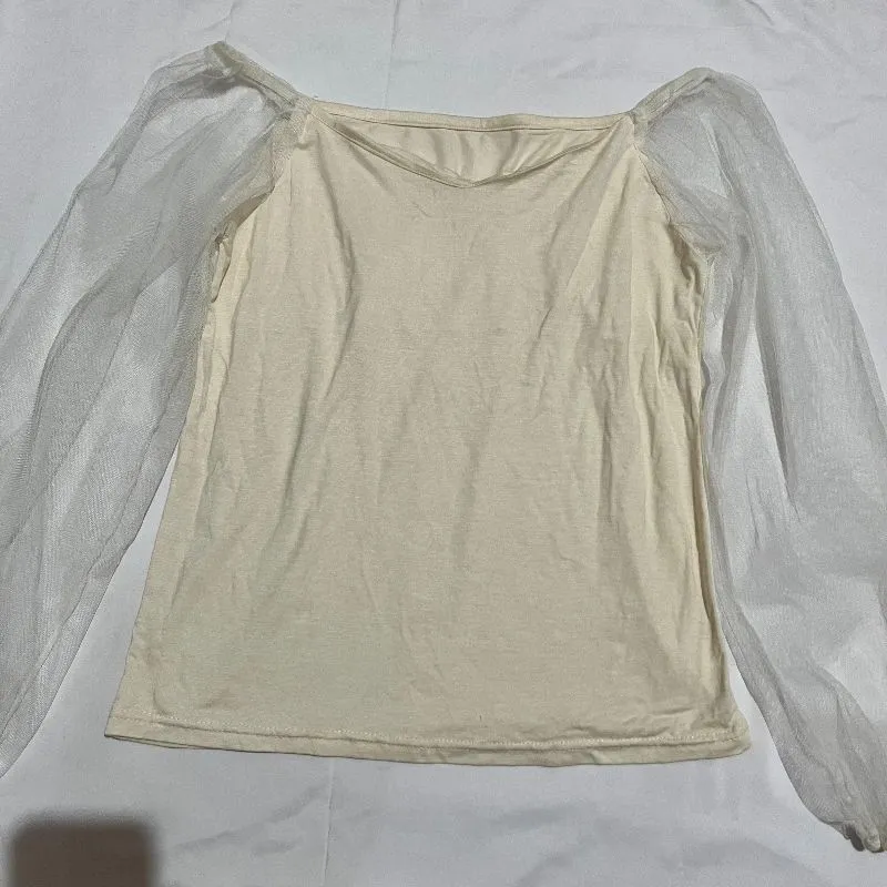 tile cream white blouse atasan lengan panjang hijab friendly photo 1