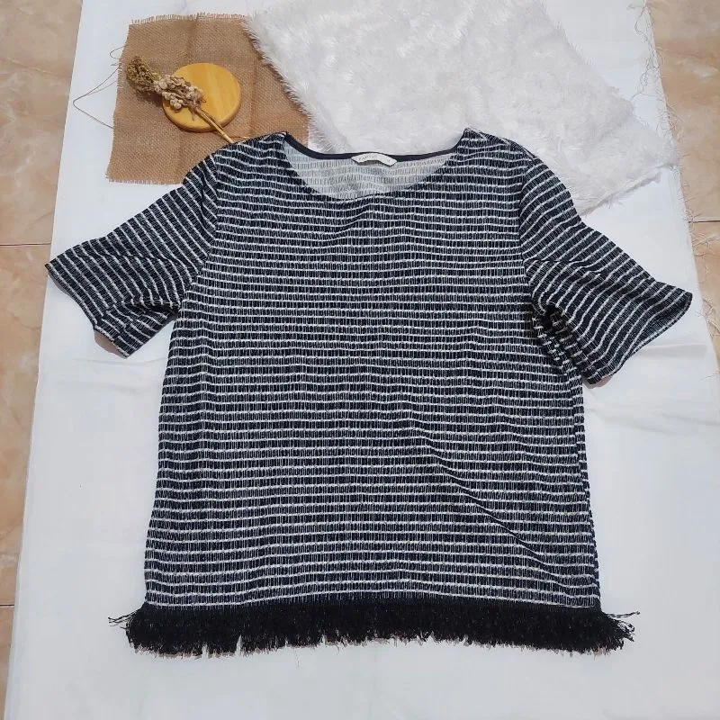 tweed top by padini biru dongker navy atasan korean look photo 1