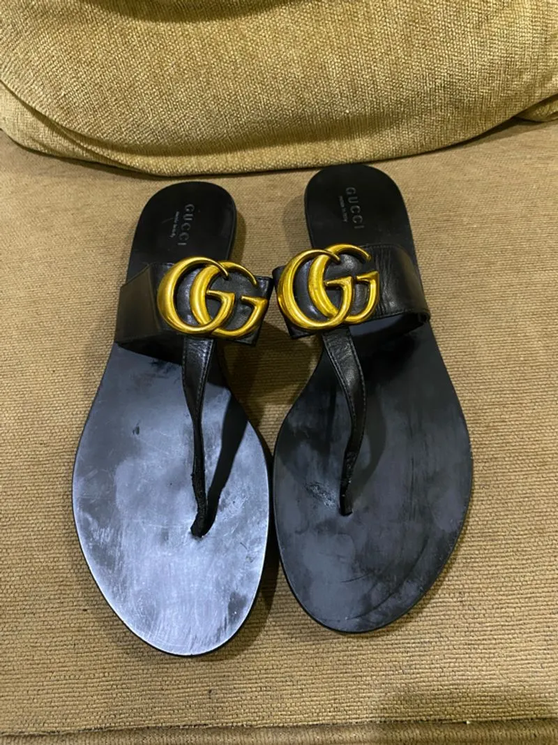 Sandal gucci marmont 43 T strap thong black leather good net photo 1