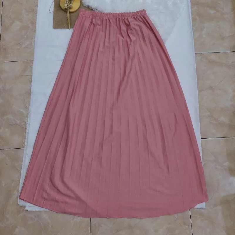 Rok Panjang Pink long midi pink skirt plisket hijab friendly photo 1