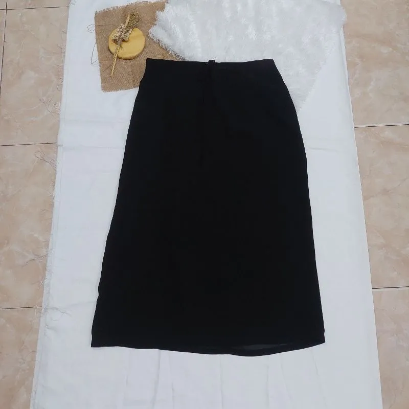 Rok Hitam polos panjang / black long midi skirt rok span  photo 1