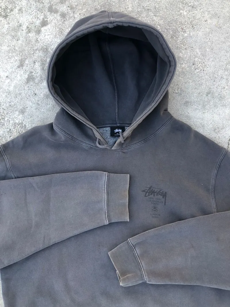 2000’s vintage stussy world tour hodie dark ash photo 1