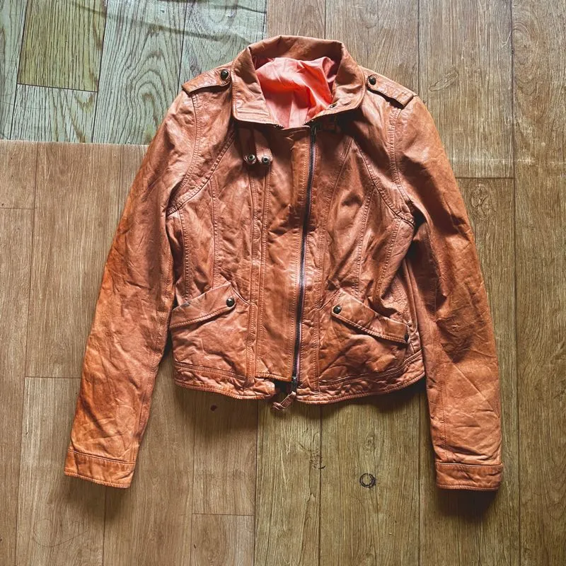 Brown leather jacket photo 1