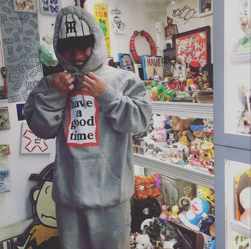 HAVE A GOOD TIME RED FLAME HOODIE HEATER GREY  photo 1
