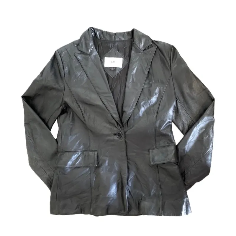 Minimalist Casual Leather jacket Wanita black photo 1