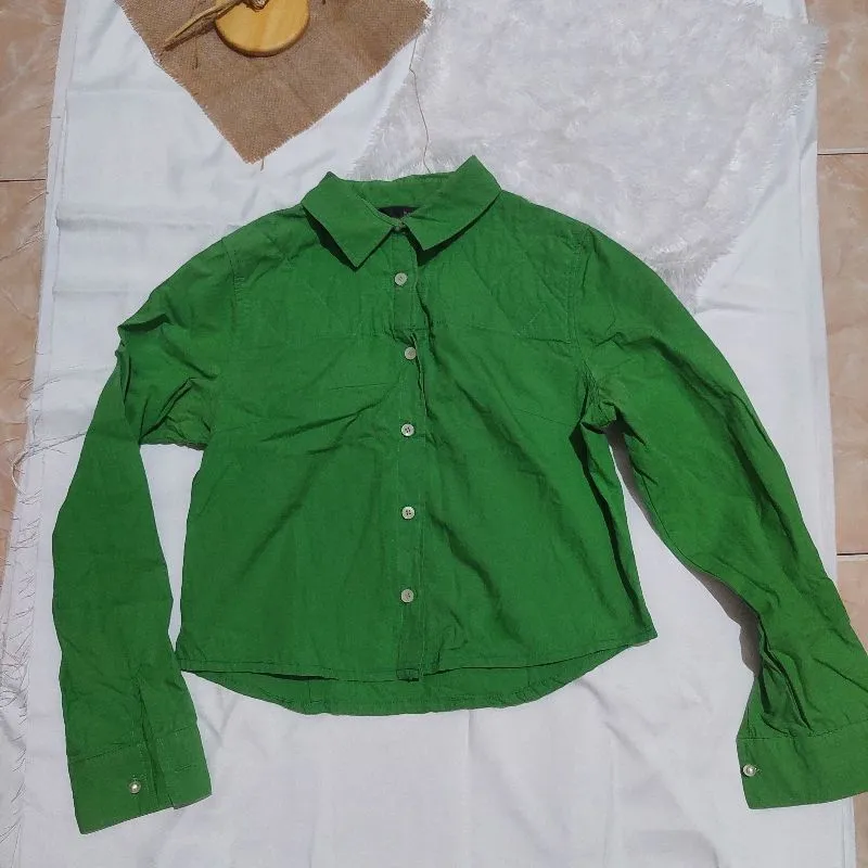 kemeja ijo hijau green top atasan lengan panjang hijab frien photo 1