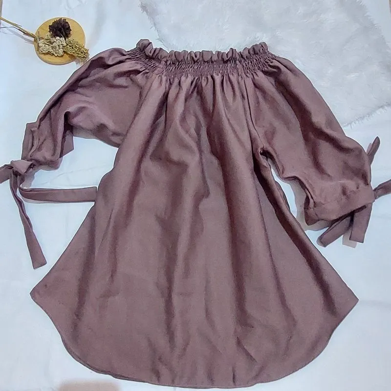 sabrina top ungu pita atasan blouse korea pita lengan pendek photo 1