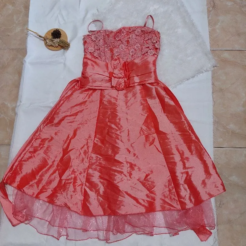 mini dress anak pesta pendek tanpa lengan tali satu overall  photo 1