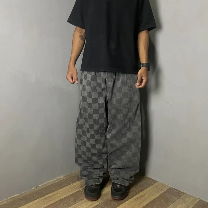 Baggy fit pants Unique motif checkerboard  photo 1