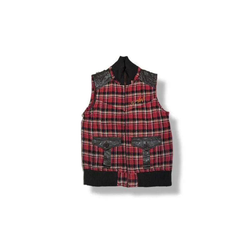 GotchaSurf Wear Japan Wool Leather Plaid Zip Heavy Vest photo 1