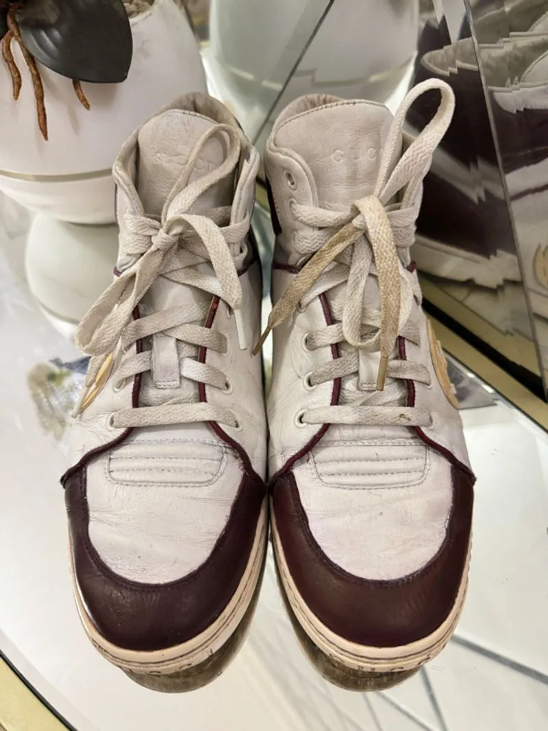 Gucci GG 363731 Interlocking white & burgundy leather high photo 1