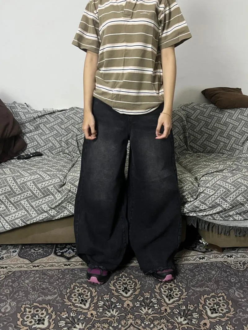 y2k black wash baggy jeans photo 1