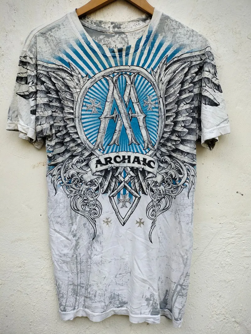 Grunge Emo T-shirt Pria white black gray blue photo 1