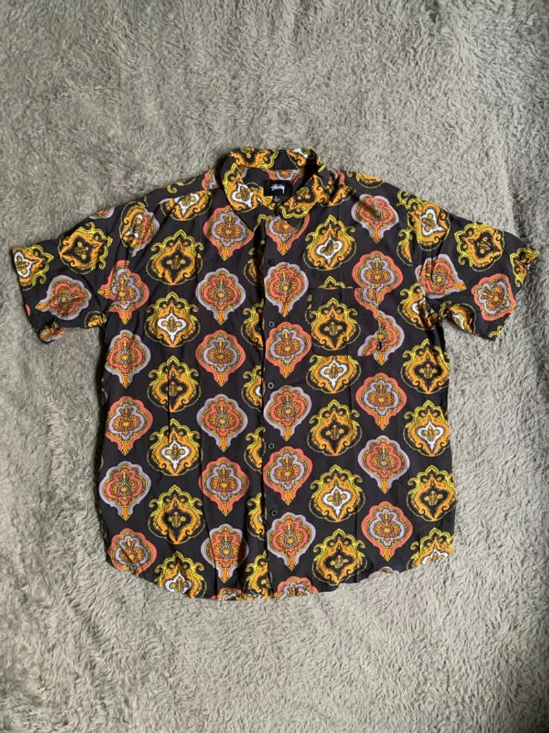 Stussy shiled open collar hawaiian rayon button shirt kemeja photo 1