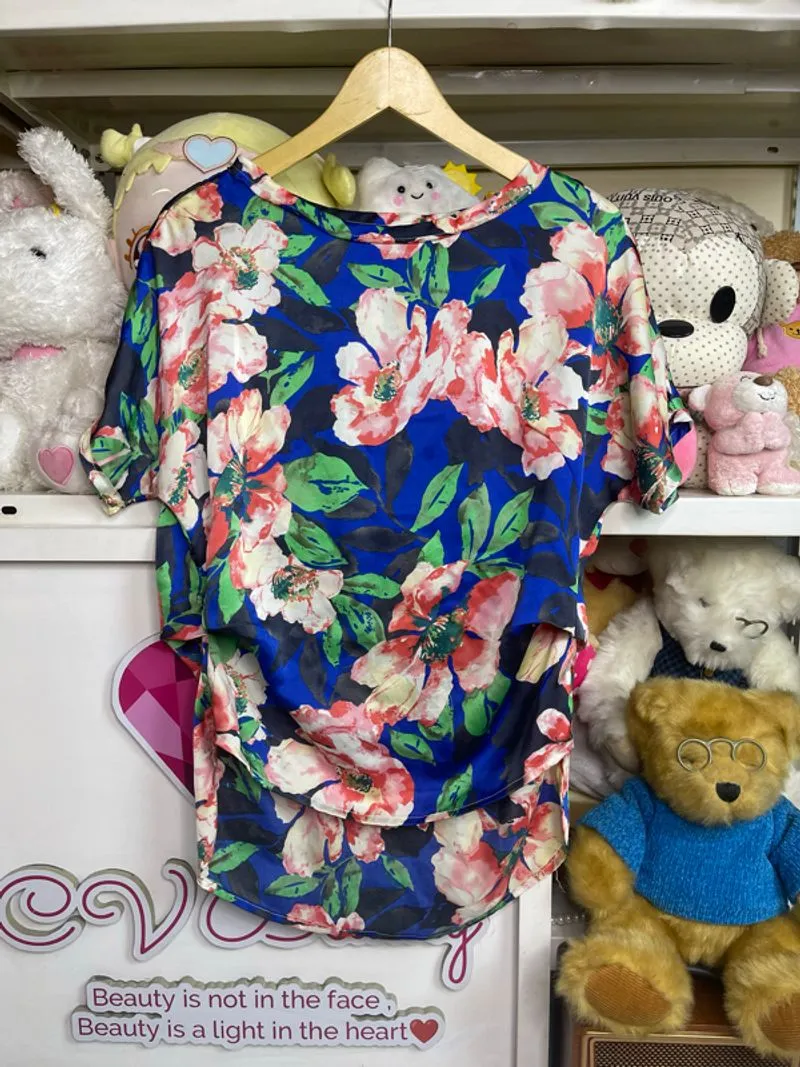 atasan blouse long back bunga navy photo 1