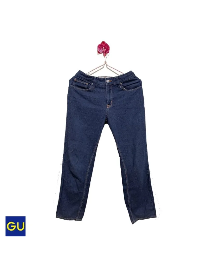 GU Uniqlo Dark Blue Jeans Navy Slim Fit Mom Jeans photo 1