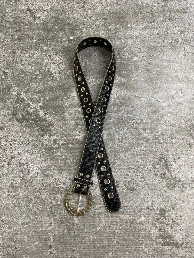 Y2K Ring hole studded leather belt photo 1